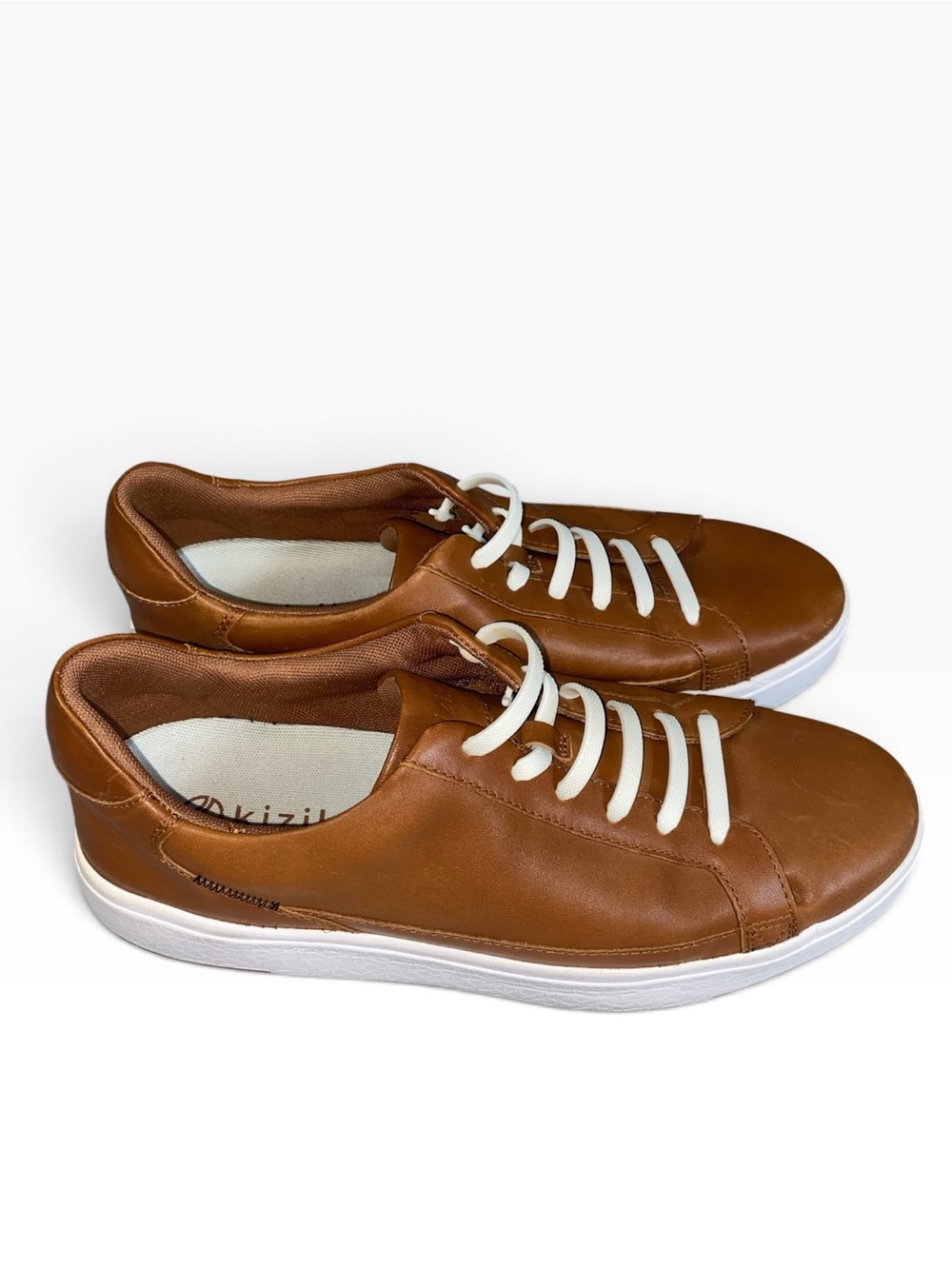 Kizik Vegas Handsfree Slip On Sneakers Mens Size 11.5 Wide Leather Cognac